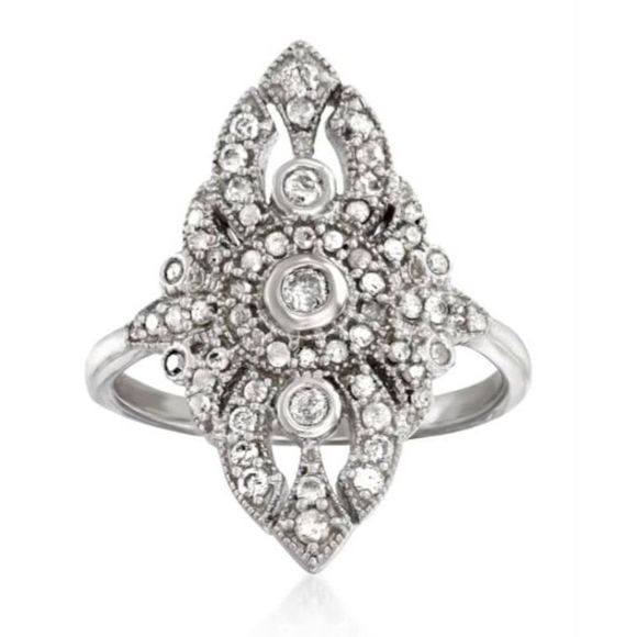 Ross-Simons Jewelry - Sz9 1/2 Carat Genuine Diamond Vintage Style Openwork Filigree Ring